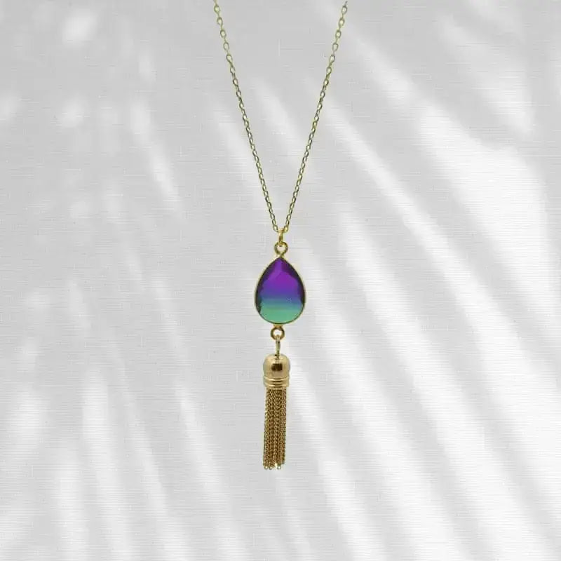 Peacock Aura Oval Drop Tassel Necklace - Mystic Soul Jewelry