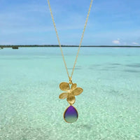 Peacock Aura Single Bloom Plumeria Gold Necklace - Mystic Soul Jewelry