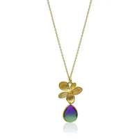 Peacock Aura Single Bloom Plumeria Gold Necklace - Mystic Soul Jewelry