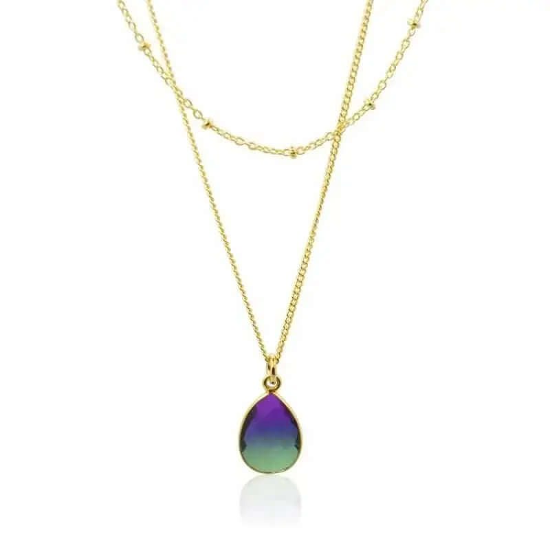 Peacock Inspired Jewelry - Aura Drop Gold Necklace - Mystic Soul Jewelry