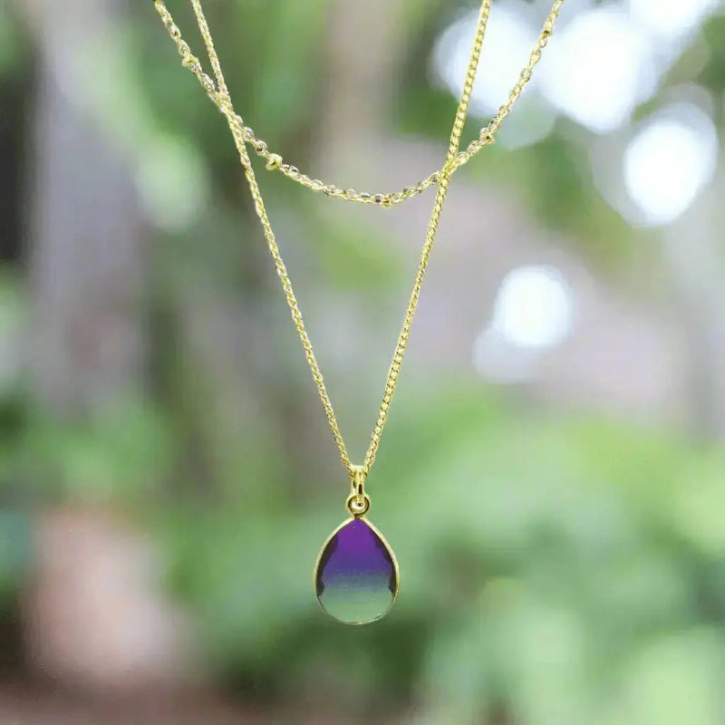 Peacock Inspired Jewelry - Aura Drop Gold Necklace - Mystic Soul Jewelry