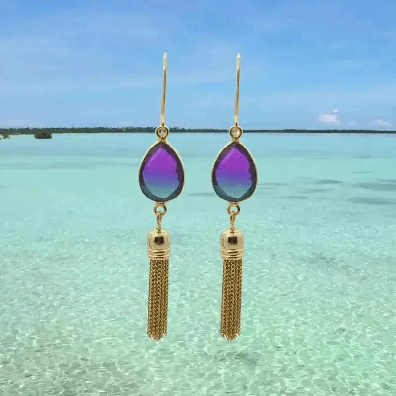 Peacock Aura Oval Drop Tassel Earrings - Mystic Soul Jewelry