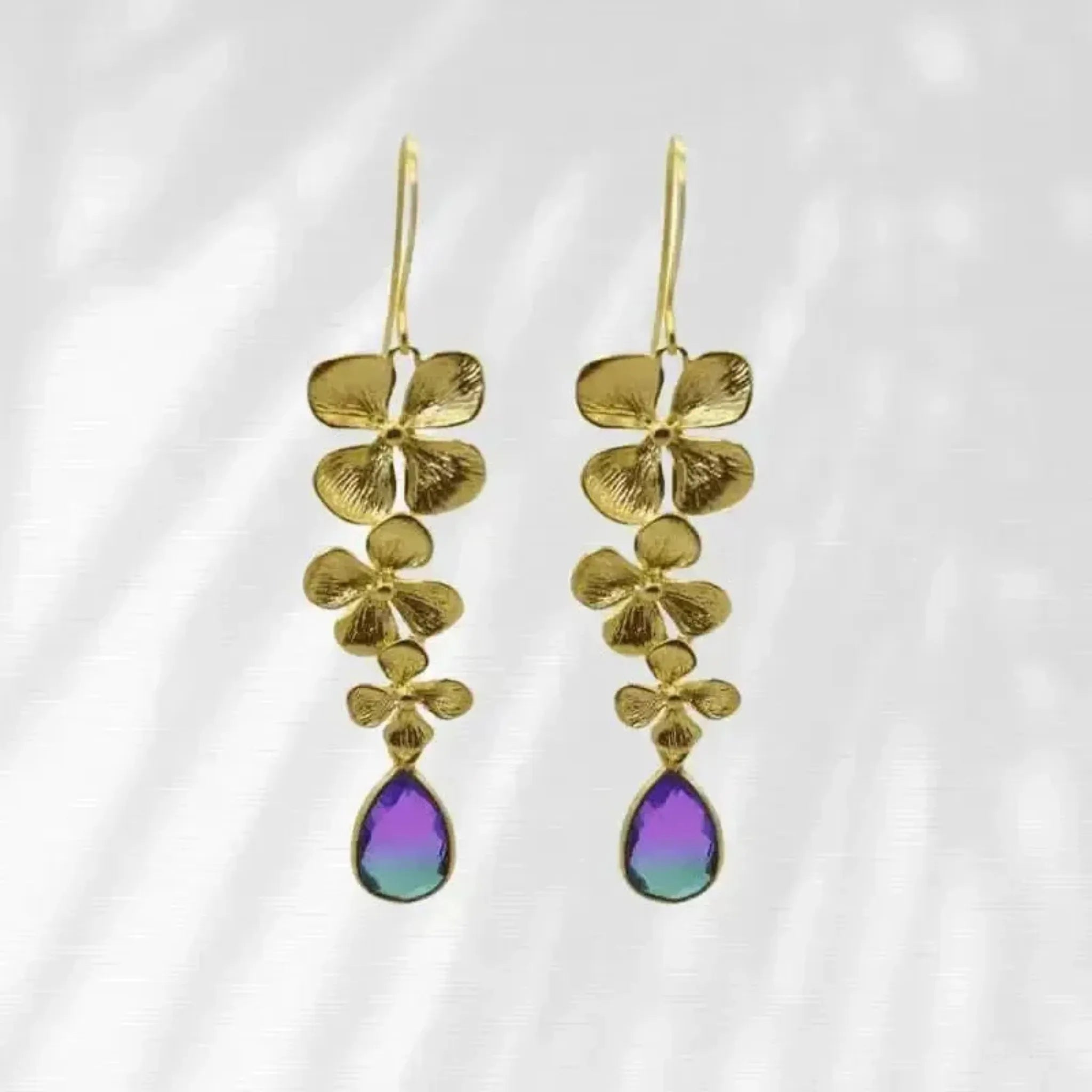 Peacock Aura 3 Bloom Orchid Earrings