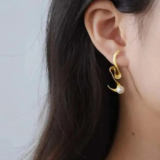 Pearl Swirl Earrings: Gold Spiral Studs - Mystic Soul Jewelry