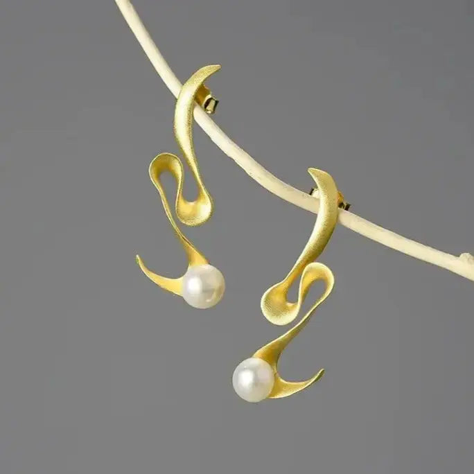 Pearl Swirl Earrings: Gold Spiral Studs - Mystic Soul Jewelry