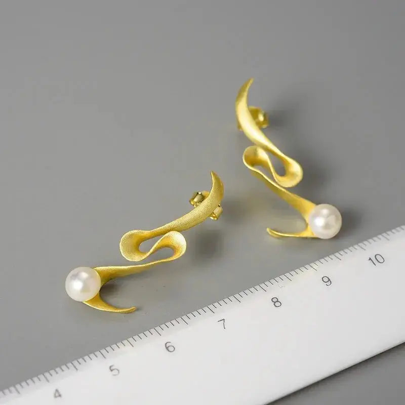 Pearl Swirl Earrings: Gold Spiral Studs - Mystic Soul Jewelry