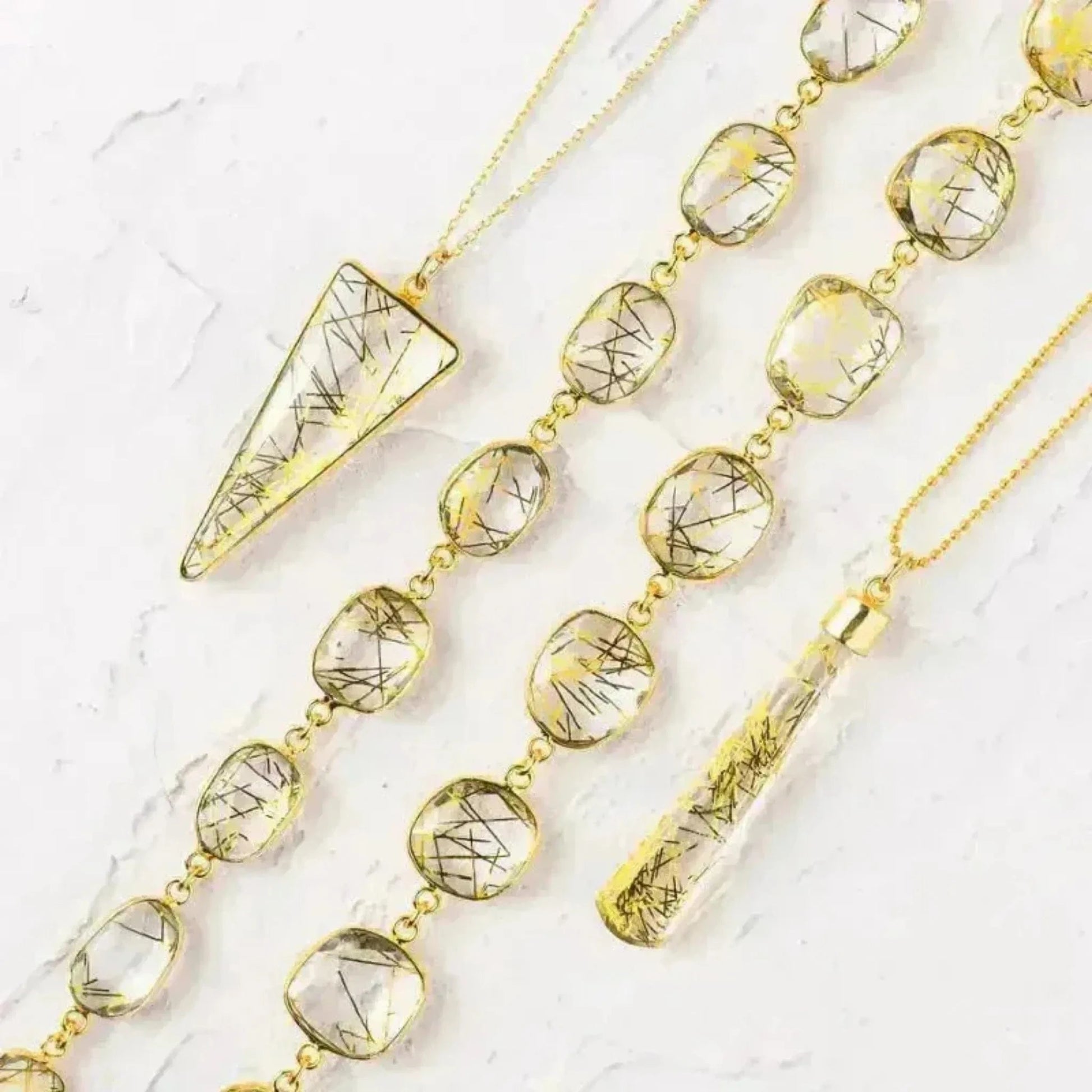 gold pendulum rutile quartz necklaces gemstone chain