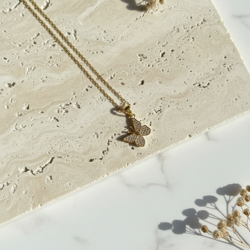 Petite crystal butterfly necklace with Mystic Soul Jewelry gift bag