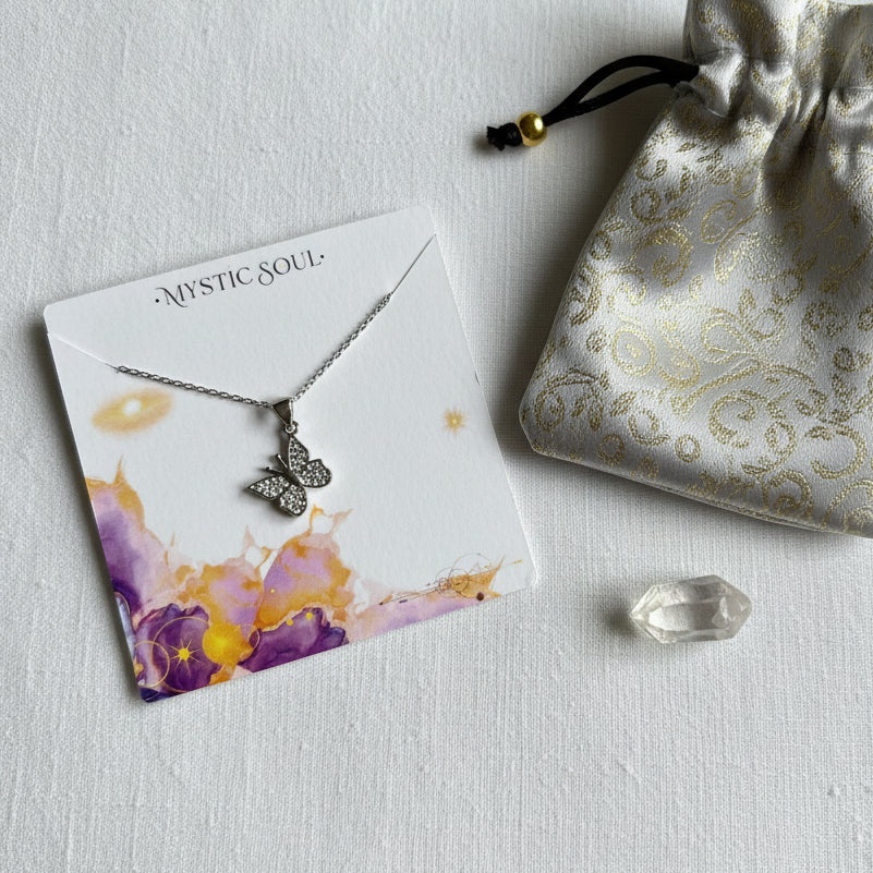 Petite silver crystal butterfly pendant necklace — 20 mm everyday spirit animal jewelry