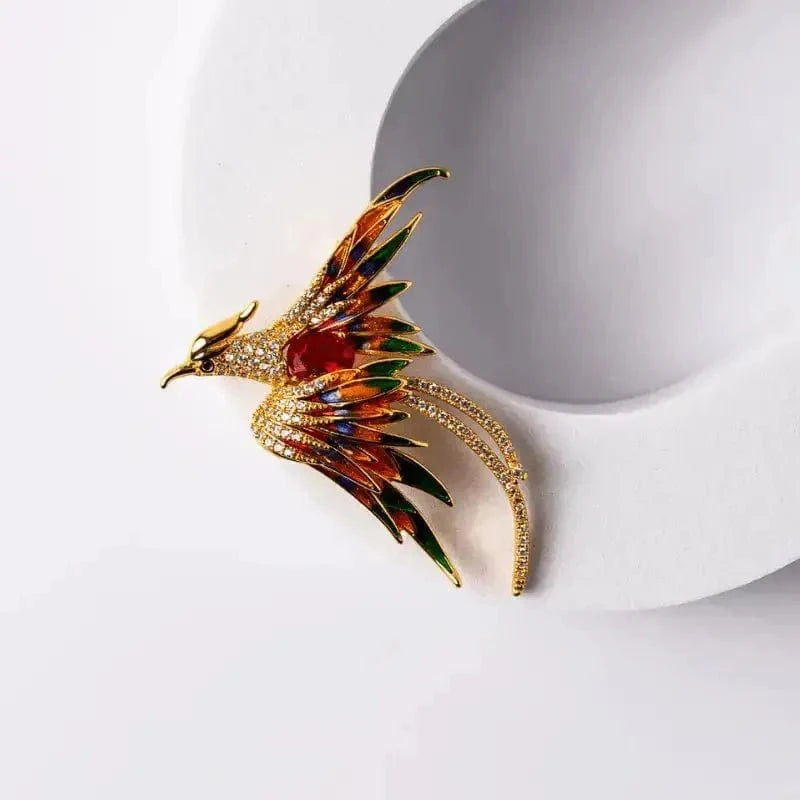 Red and Orange Phoenix Pin – Gold - Plated Symbol of Transformation and Strength 