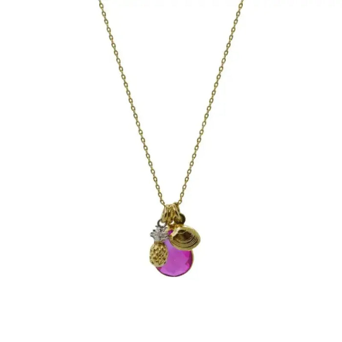 Pink Aura Pineapple & Shell Necklace - Gold 16 necklace