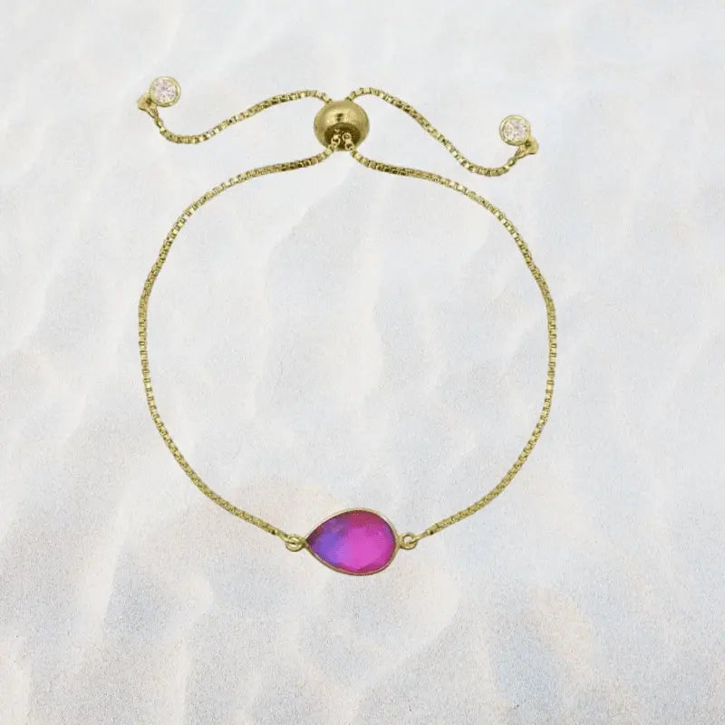 Pink Aura Drop Adjustable Gold Bracelet - Mystic Soul Jewelry