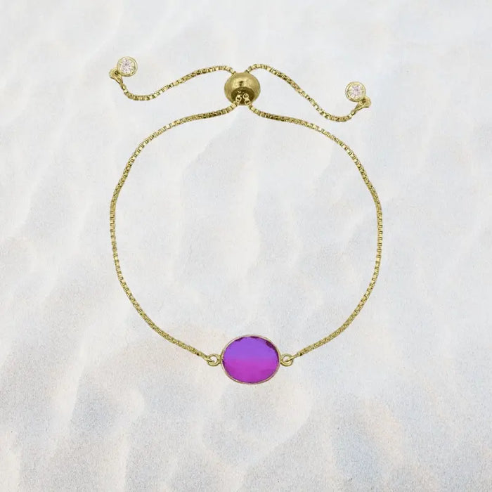 Pink Aura Oval Drop Adjustable Gold Bracelet - Mystic Soul Jewelry