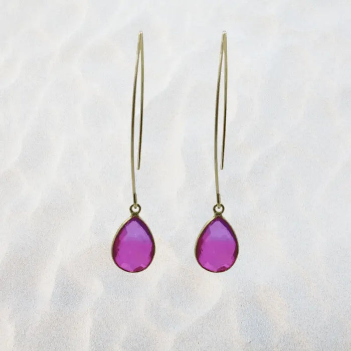 Pink Earrings - Aura Drop Long Gold Designs - Mystic Soul Jewelry