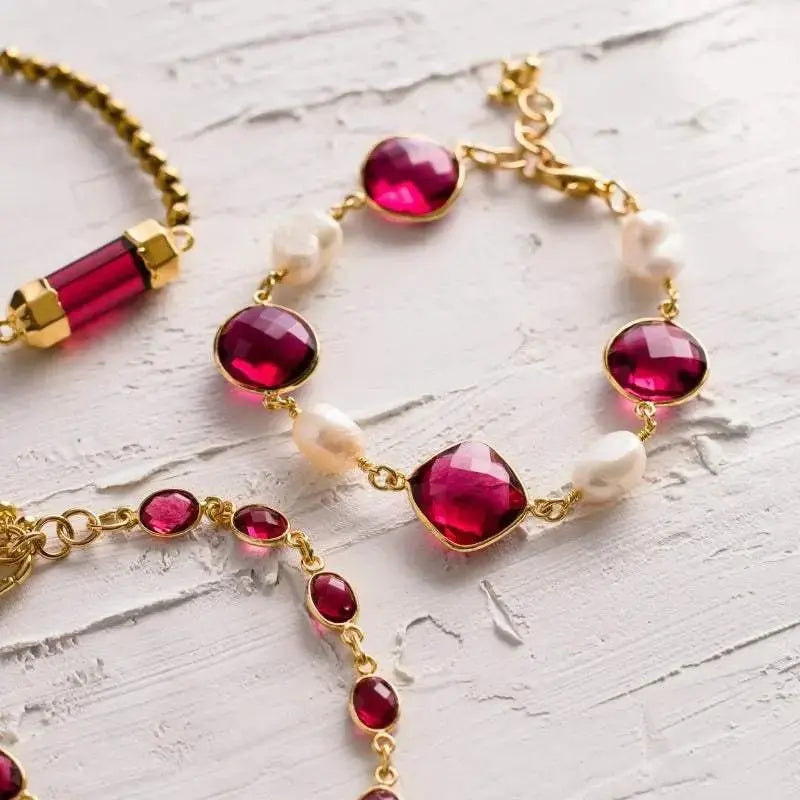 Pink Tourmaline Pearl Chain Bracelet - Mystic Soul Jewelry
