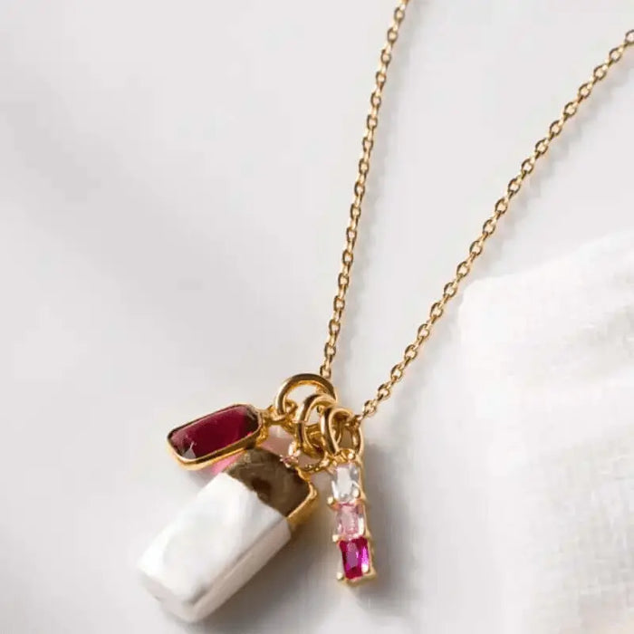 Pink Tourmaline & Pearl Charm Necklace - Mystic Soul Jewelry