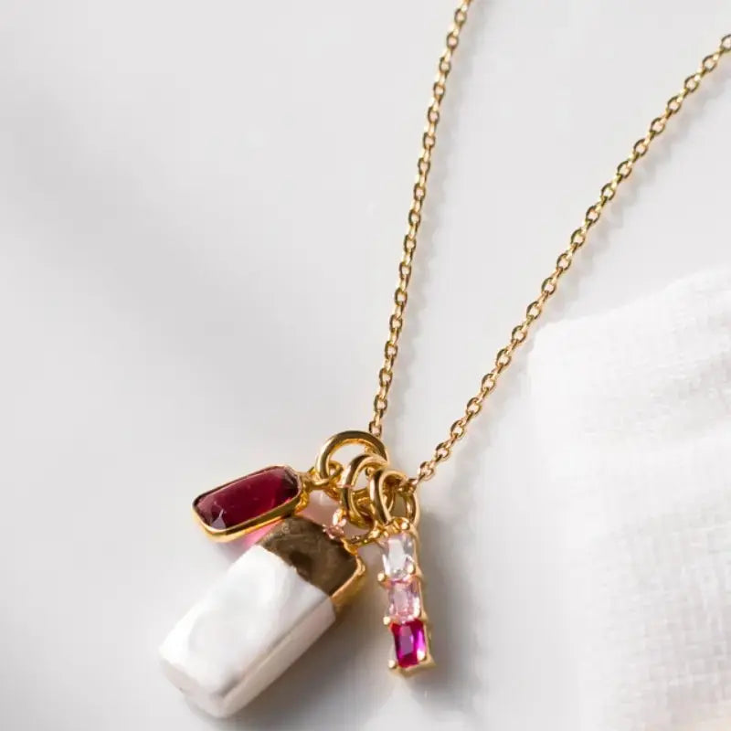 Pink Tourmaline & Pearl Charm Necklace - Mystic Soul Jewelry