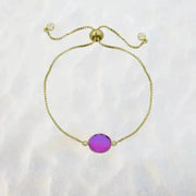Pink Aura Oval Drop Adjustable Gold Bracelet