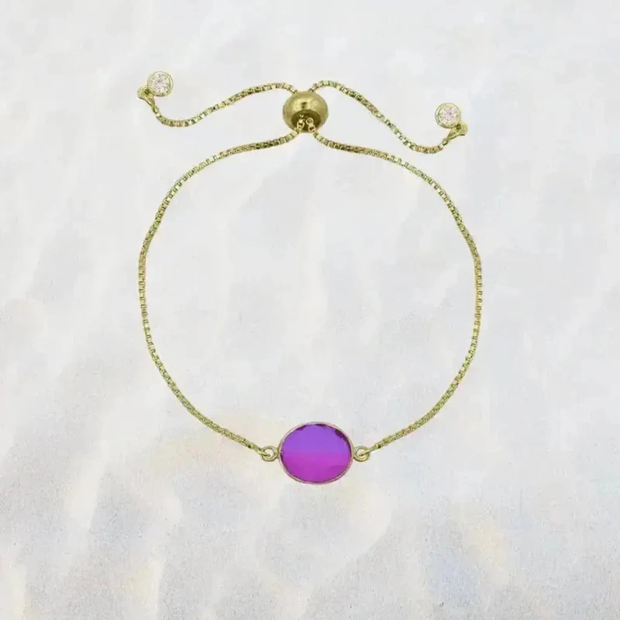 Pink Aura Oval Drop Adjustable Gold Bracelet