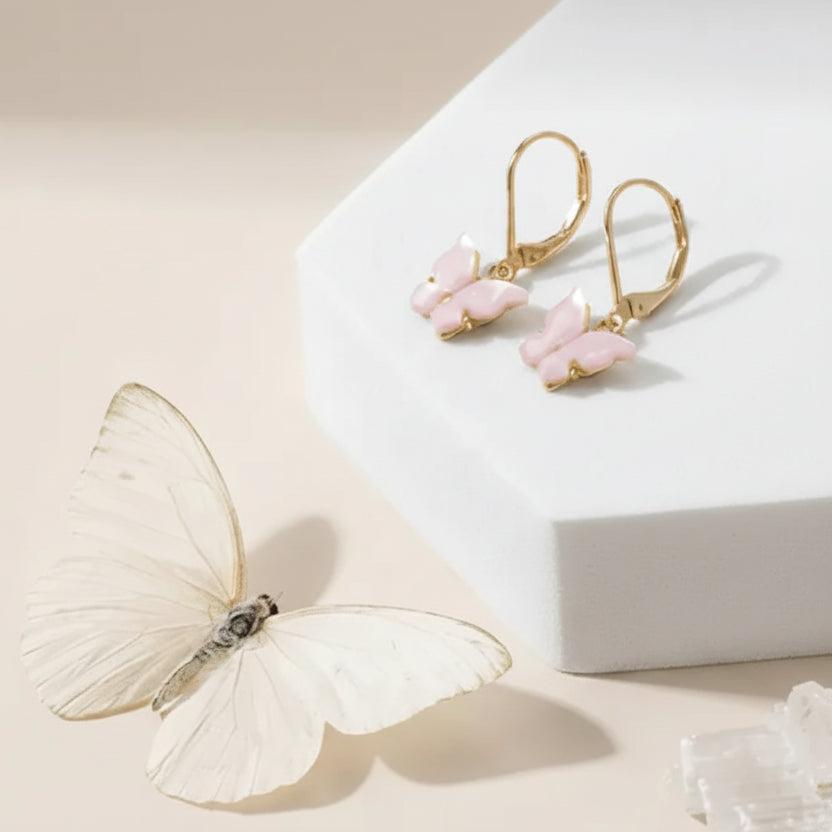 pink butterfly earrings heart
