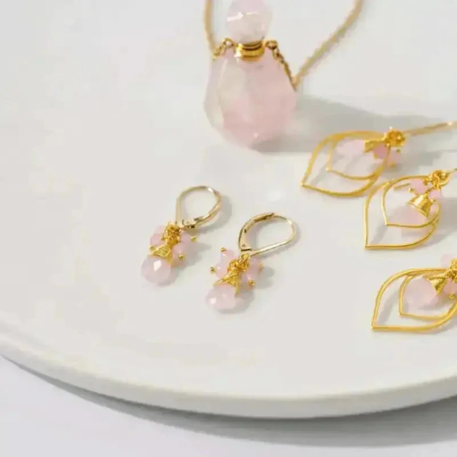 pink chalcedony earrings and necklace set