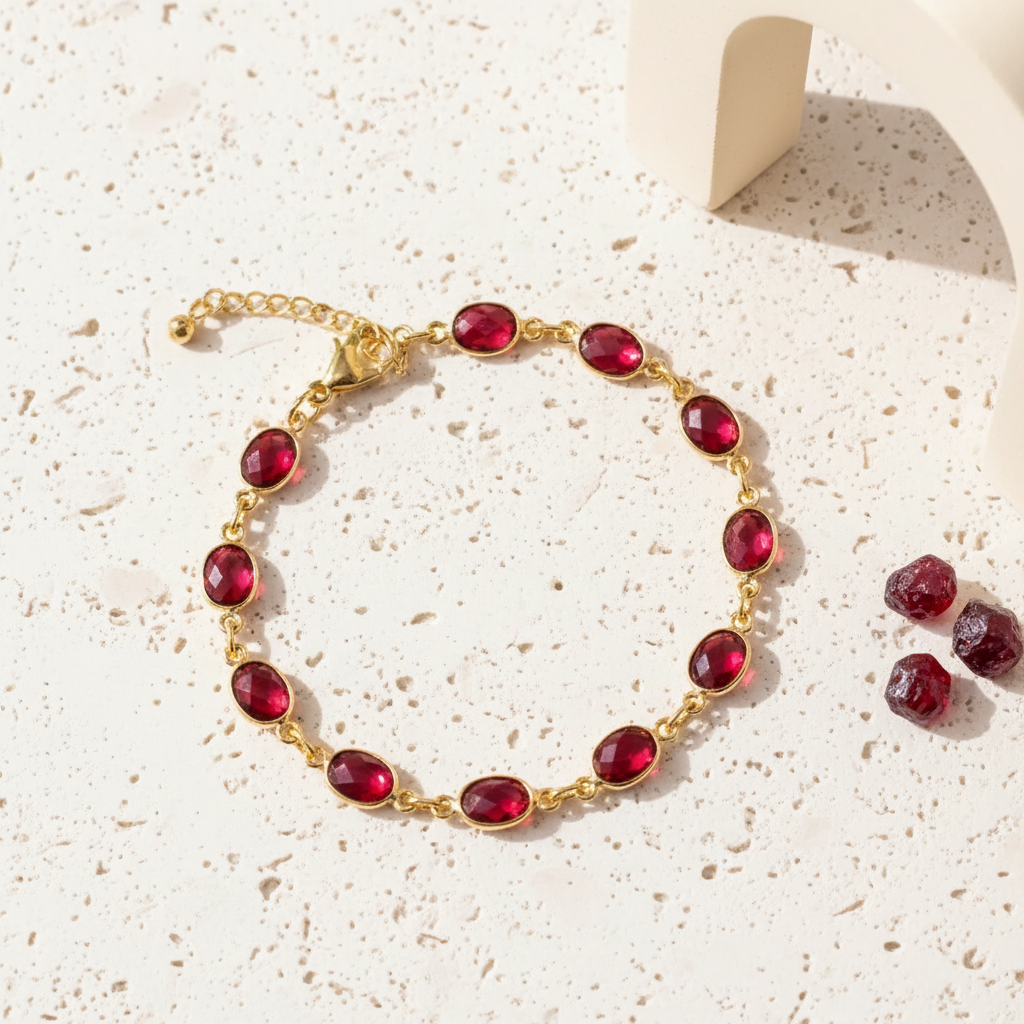 Pink Tourmaline Faceted Chain Bracelet | Gold Plated