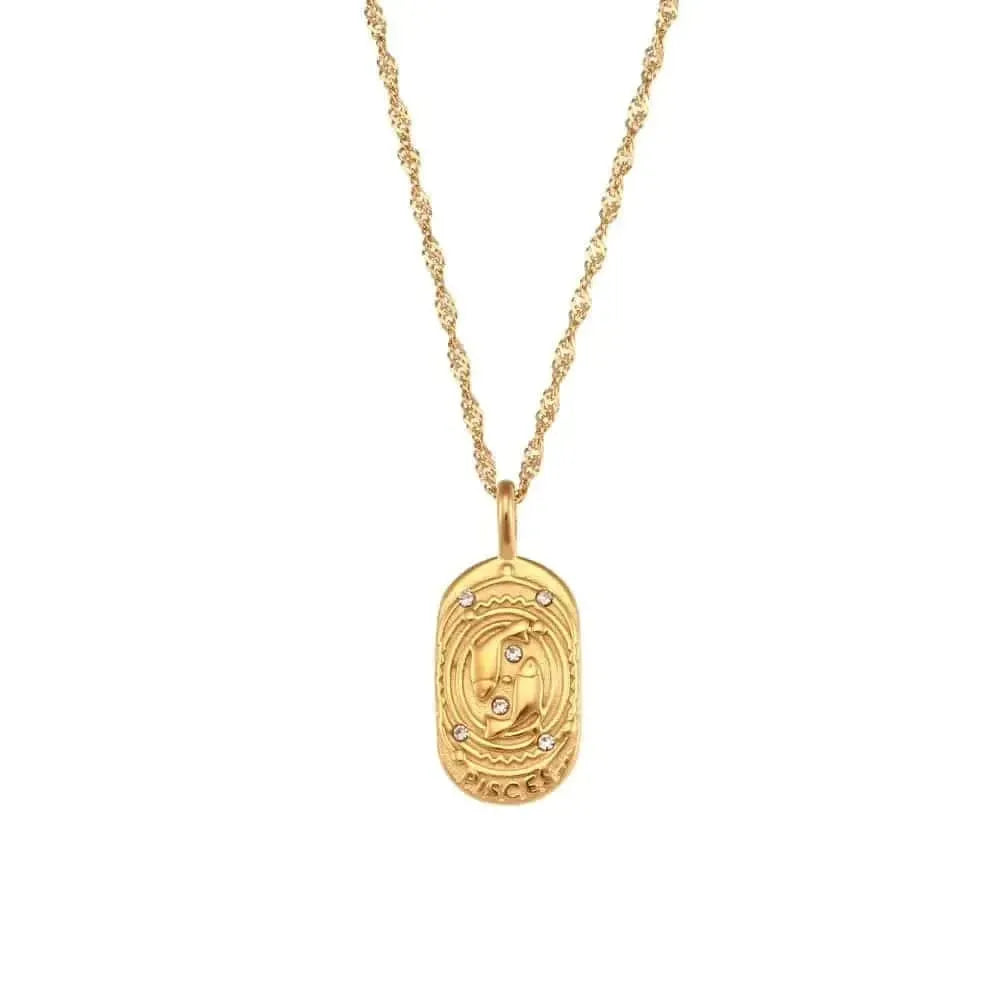 Gold necklace with a pendant on a white background