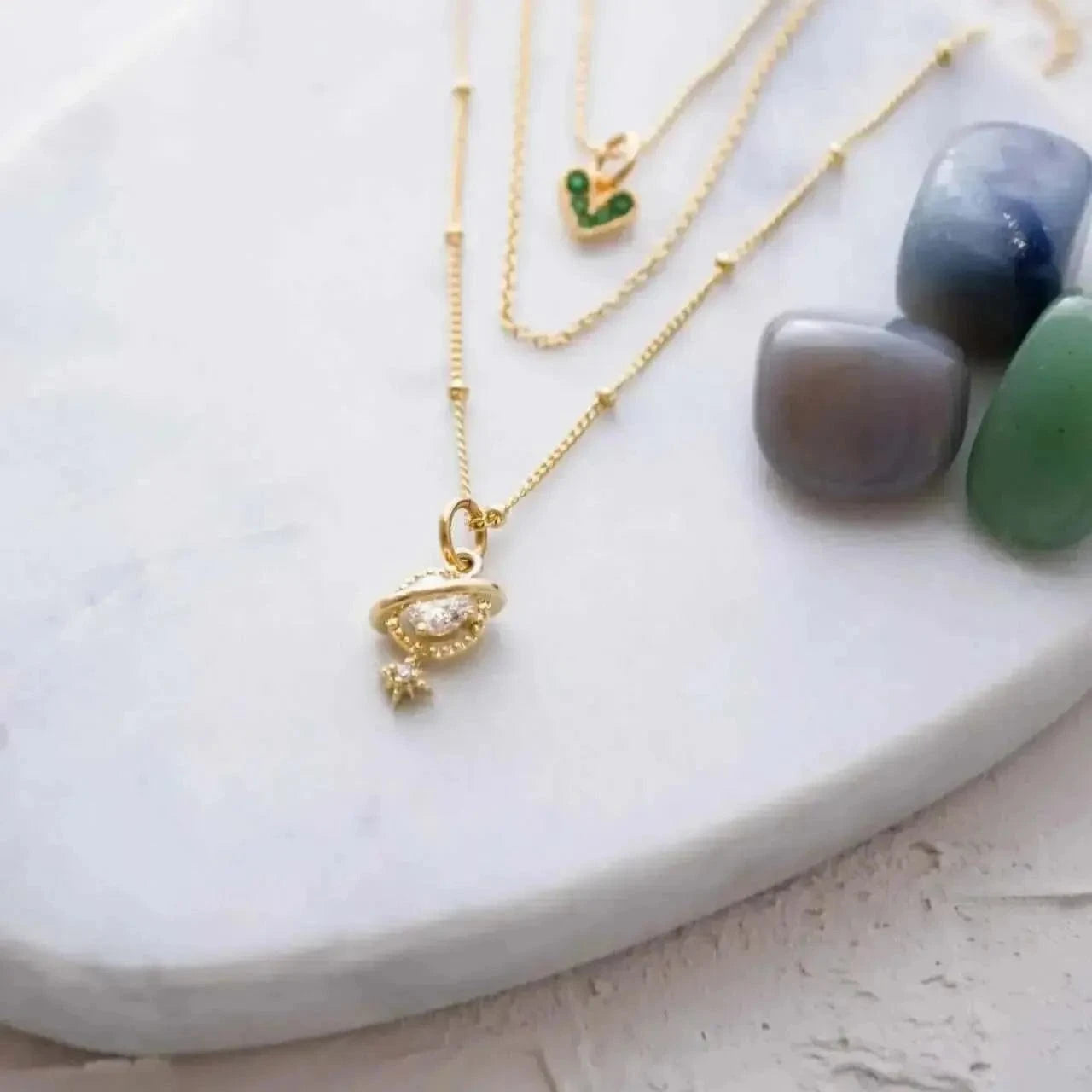Gold emerald green heart charm pendant necklace — crystal necklace for love and growth