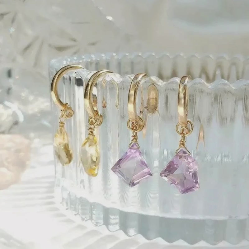 Load video: Citrine_Glow_Hoops__Citrine__Amethyst_14K_Gold_Filled_Earrings__Solar_Plexus_Chakra