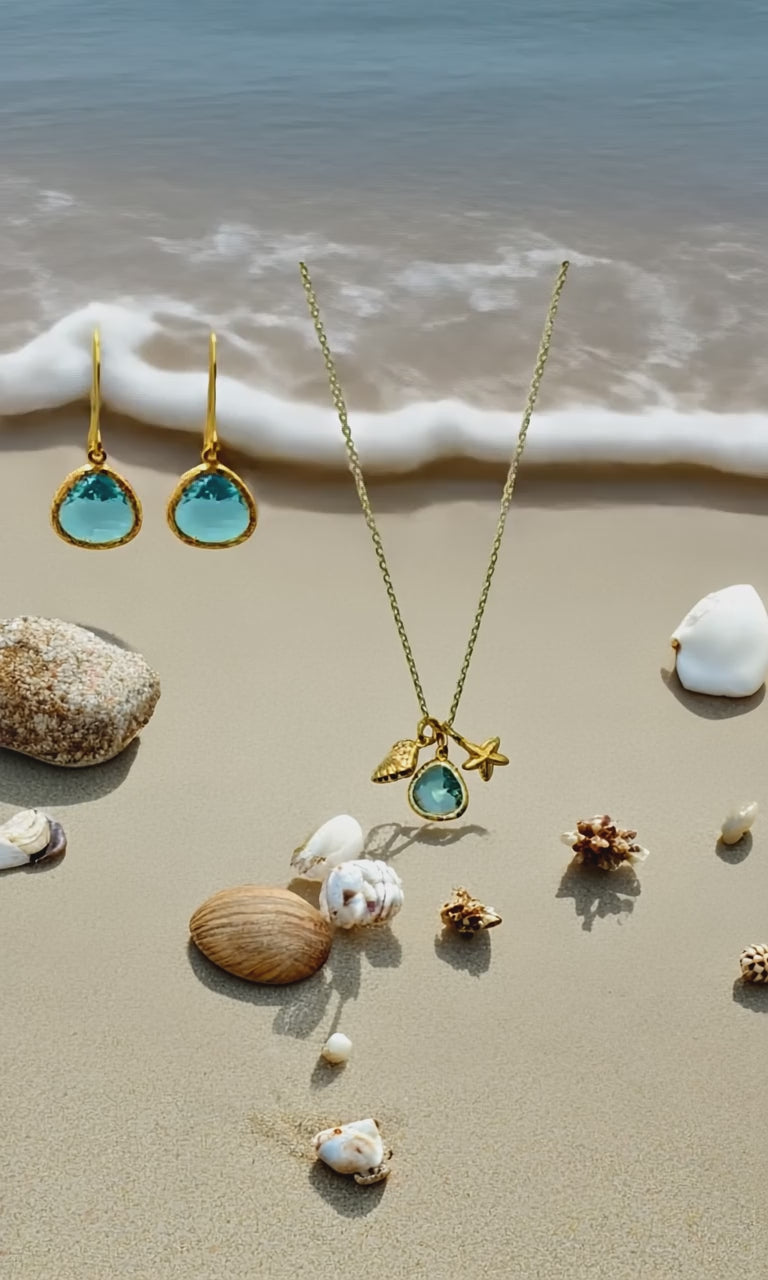 Aqua Mini Ocean Necklace and Earring Jewelry Set