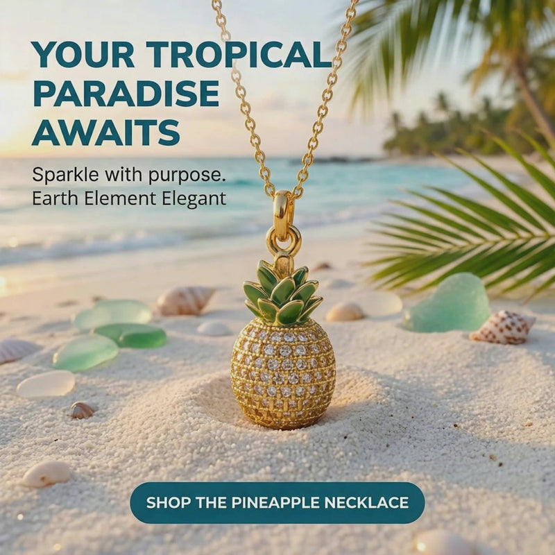 pineapple gold necklace on beach
