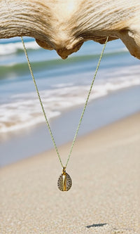 Gold Cowrie Shell Crystal Necklace