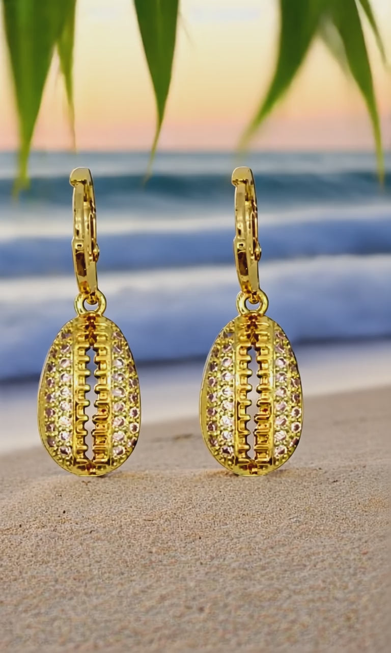 Cowrie Shell Earrings - Crystal and Gold