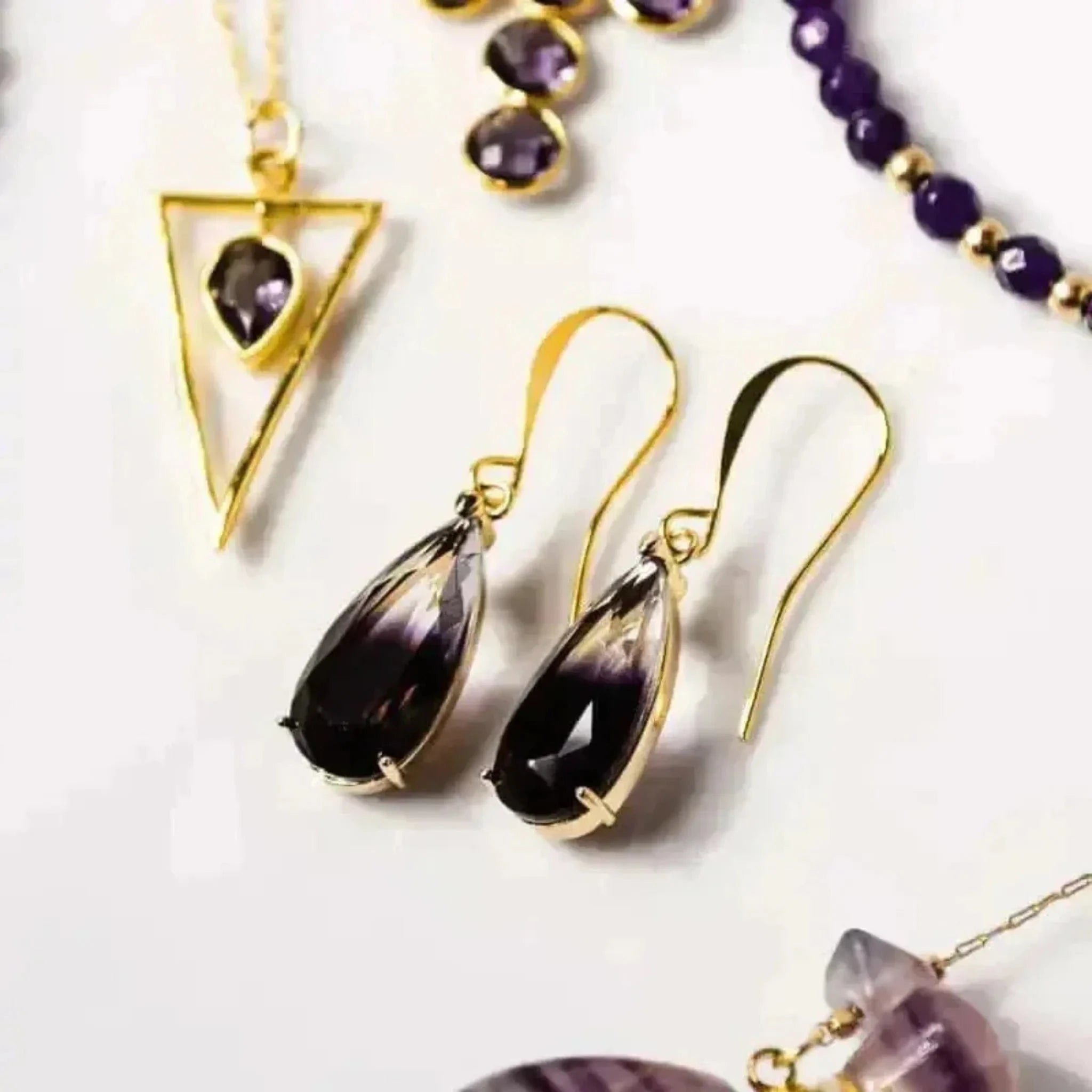 purple ombre earrings in purple with amethyst necklace