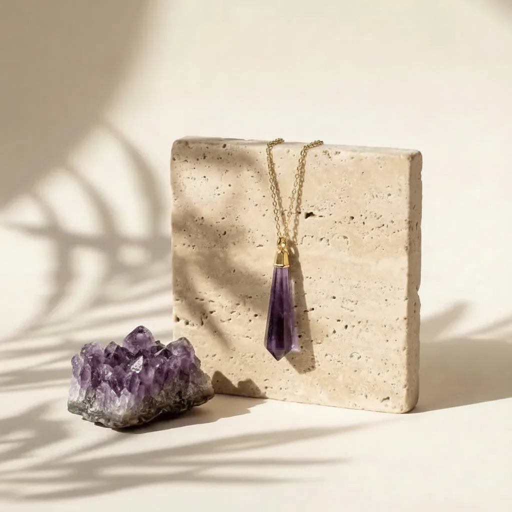 purple pendulum necklace gold