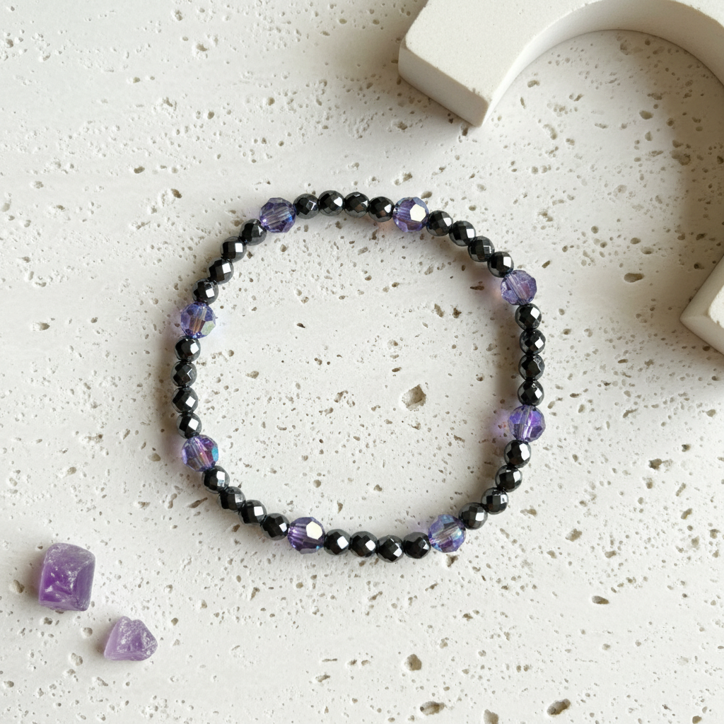 Pyrite and Swarovski crystal bracelet with faceted gold pyrite beads, a one-of-a-kind piece made by hand in Calgary