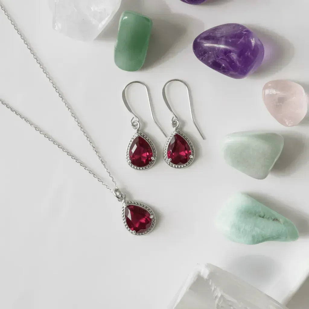 Red Exquisite drop earrings and necklace with red glass beads – Mystic Soul Jewelry