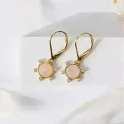 Rose pink mini medallion drop earrings in gold