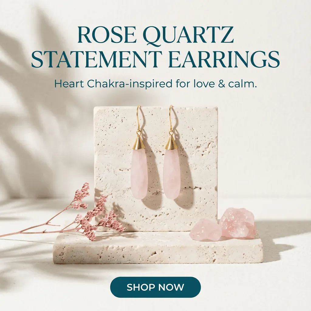 rose quartz long gold earrings