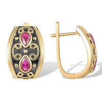 Ruby Birthstone Stud Earrings in 925 Sterling Silver with Gold Plating | July Birthstone - Mystic Soul Jewelry