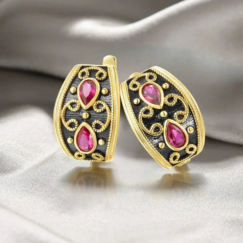 Ruby Birthstone Stud Earrings in 925 Sterling Silver with Gold Plating | July Birthstone - Mystic Soul Jewelry