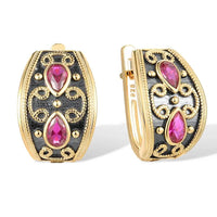 Ruby Birthstone Stud Earrings in 925 Sterling Silver with Gold Plating | July Birthstone - Mystic Soul Jewelry