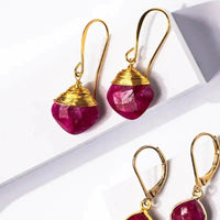 Ruby Earrings with Hand-Wrapped Tops | Gold-Plated July Birthstone Design Mystic Soul Jewelry