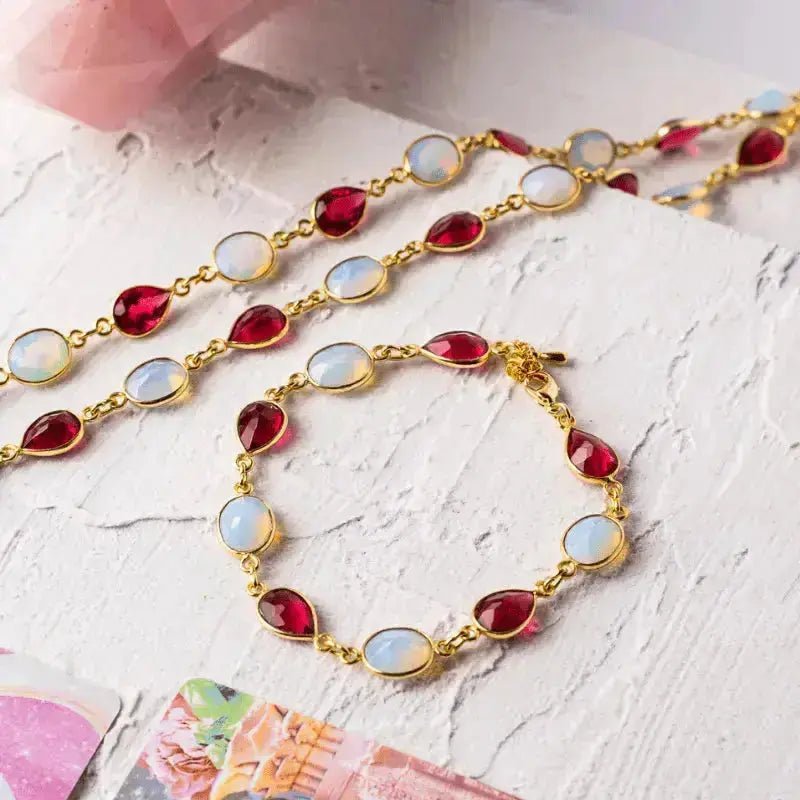 Ruby Hydro Quartz and Opalite Gemstone Necklace | June July Birthstone Design - Mystic Soul Jewelry