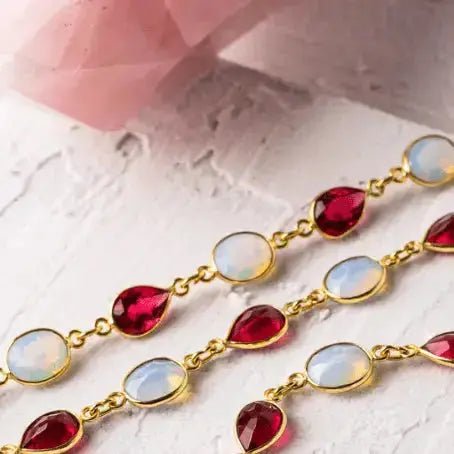 Ruby Hydro Quartz and Opalite Gemstone Necklace | June July Birthstone Design - Mystic Soul Jewelry