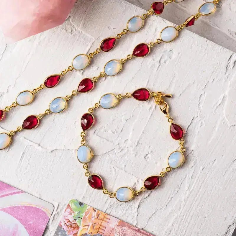 Ruby Hydro Quartz and Opalite Gemstone Necklace | June July Birthstone Design - Mystic Soul Jewelry