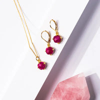 Ruby Necklace & Earring Set | July Birthstone | Detailed Claw Setting - Mystic Soul Jewelry