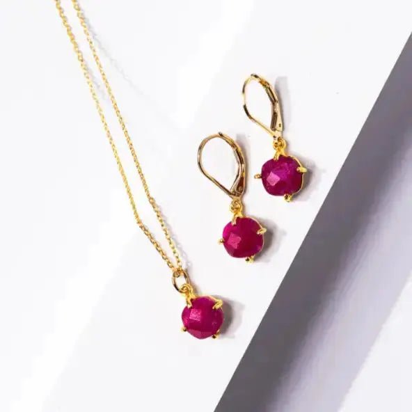 Ruby Necklace & Earring Set | July Birthstone | Detailed Claw Setting - Mystic Soul Jewelry