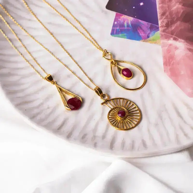 Ruby Teardrop Pendant Necklace | July Birthstone Design - Mystic Soul Jewelry