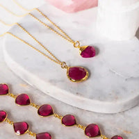 Ruby Drop Necklace | Faceted Opaque Stone Wire Wrapped - Mystic Soul Jewelry